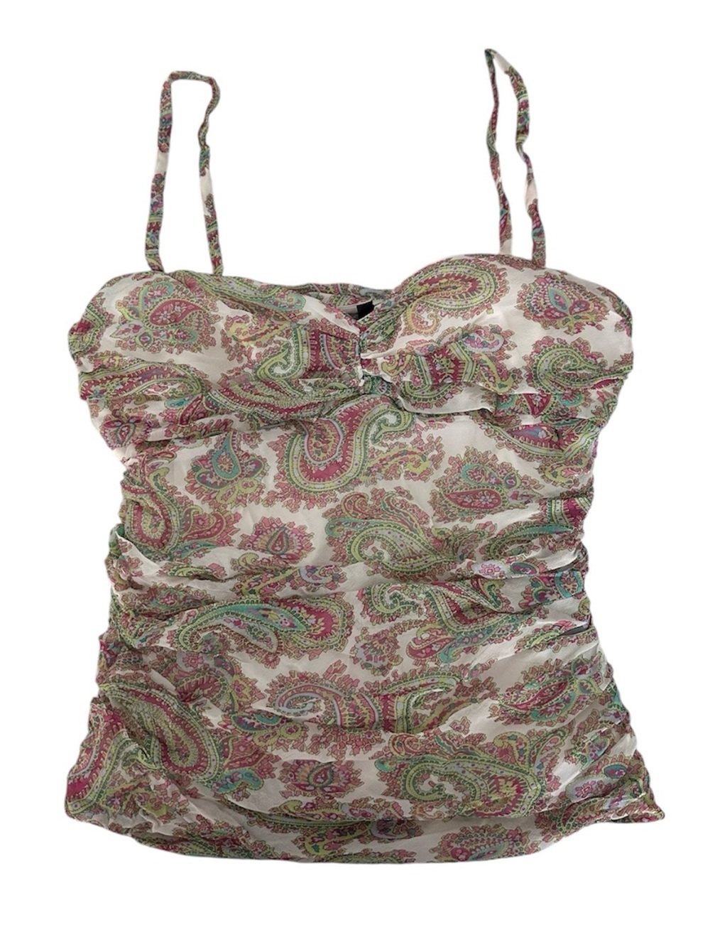 Vintage Y2K Isabella Demarco Ruched Silk Paisley Print Cami Top